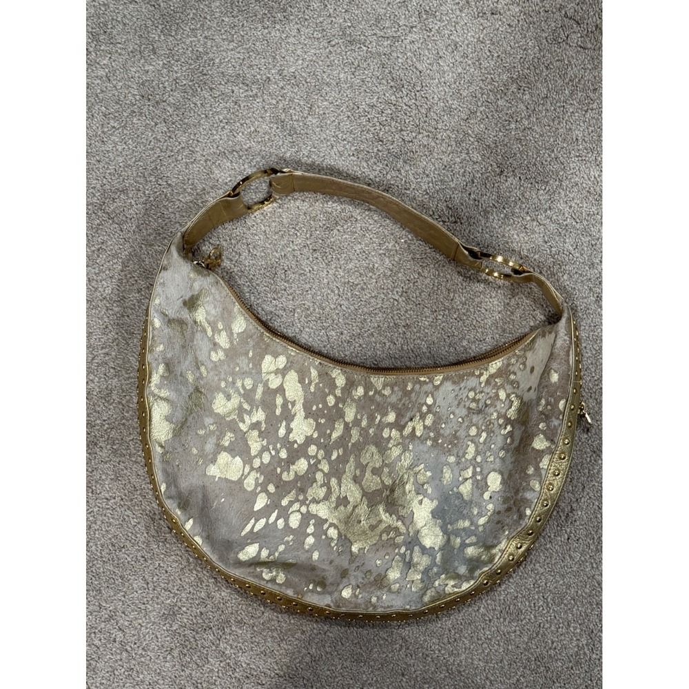Junior Drake Gold Studded Cowhide Hobo Shoulder Bag Statement Designer Luxury‎